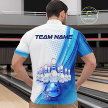 Load image into Gallery viewer, Custom Blue and White Bowling Mens Polo, Quarter Zip Shirts, Bowlers Outfit NQS10607