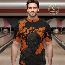 Load image into Gallery viewer, Custom Black and Orange Skull Team Bowling Polo, 1/4 Zip Shirts For Men, Halloween Bowling Outfits NQS10621