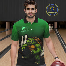 Load image into Gallery viewer, Custom Green Turtle Bowling Polo, Quarter Zip shirts For Men, Bowling tournament Team Jerseys NQS10624