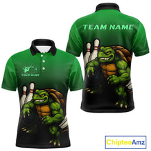 Load image into Gallery viewer, Custom Green Turtle Bowling Polo, Quarter Zip shirts For Men, Bowling tournament Team Jerseys NQS10624