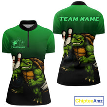 Load image into Gallery viewer, Custom Green Turtle Bowling Polo, Quarter Zip shirts For Women, Bowling tournament Team Jerseys NQS10624