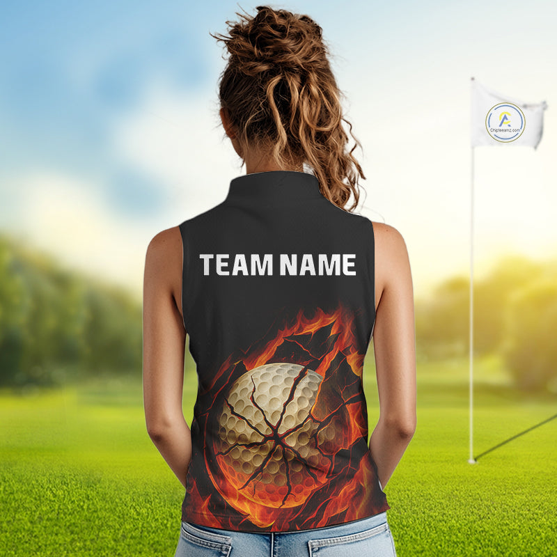 Flame Broken Golf Ball Women Sleeveless golf polo shirt, personalized cool golf outfit for ladies NQS10101