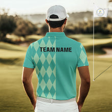Load image into Gallery viewer, Turquoise argyle pattern Men golf polo shirt Custom golf clothes for men, cool golf gifts NQS10108