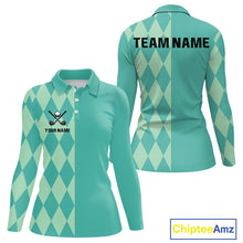 Load image into Gallery viewer, Turquoise argyle pattern Women golf polo shirt Custom golf clothes for ladies, cool golf gifts NQS10108