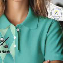 Load image into Gallery viewer, Turquoise argyle pattern Women golf polo shirt Custom golf clothes for ladies, cool golf gifts NQS10108
