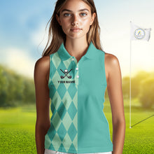 Load image into Gallery viewer, Turquoise argyle pattern Women Sleeveless golf polo shirt Custom golf clothes for ladies NQS10108