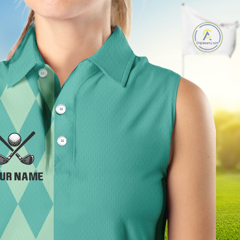 Turquoise argyle pattern Women Sleeveless golf polo shirt Custom golf clothes for ladies NQS10108