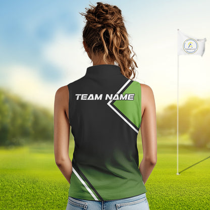 Green and Black Women Sleeveless Polo Shirt Custom golf clothes for ladies, gifts for the golfer NQS10249