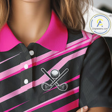 Load image into Gallery viewer, Pink and Black ribbon pattern Women golf polo shirts Custom breast cancer golf attire for ladies NQS10115