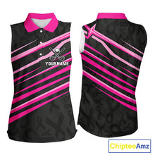 Load image into Gallery viewer, Pink and Black ribbon pattern Women Sleeveless polo shirt Custom breast cancer golf attire for ladies NQS10115