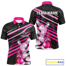 Load image into Gallery viewer, Pink and Black ribbon pattern Men Bowling Shirts Custom breast cancer awareness Team Bowling Jersey NQS10116