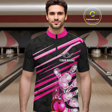 Load image into Gallery viewer, Pink and Black ribbon pattern Men Bowling Shirts Custom breast cancer awareness Team Bowling Jersey NQS10116