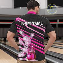 Load image into Gallery viewer, Pink and Black ribbon pattern Men Bowling Shirts Custom breast cancer awareness Team Bowling Jersey NQS10116