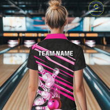 Load image into Gallery viewer, Pink and Black ribbon pattern Women Bowling Shirts Custom breast cancer awareness Team Bowling Jersey NQS10116