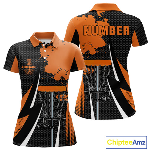 Women disc golf polo shirt custom team disc golf jersey, unique disc golf gift | Orange NQS10257