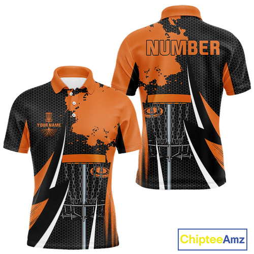 Mens disc golf polo shirts custom team disc golf basket jersey, unique disc golf gift | Orange NQS10257