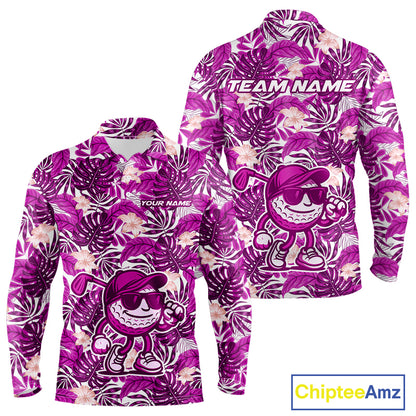 Pink tropical flower leaf pattern funny Golf polo shirts For Men Custom mens golf outfits NQS10120