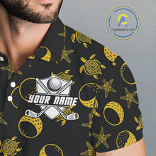 Load image into Gallery viewer, Black and Gold golf pattern Men golf polo shirts Custom best mens golf wear, personalized golf gifts NQS10130