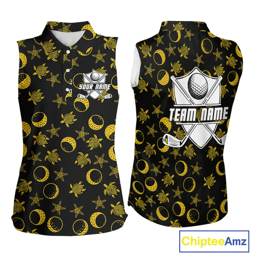 Black and Gold golf pattern Women sleeveless polo shirt Custom best ladies golf wear, golf gifts NQS10130