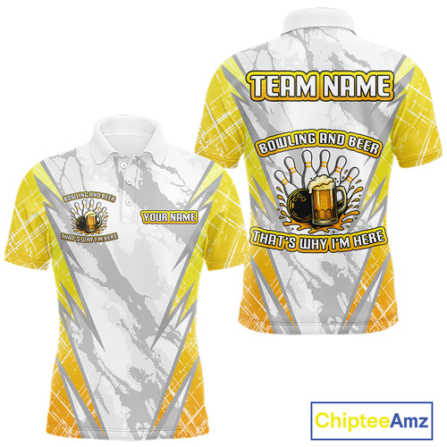 Bowling and beer That's why I'm here Funny Mens Bowling Shirts Custom Team Bowling Jerseys NQS10134