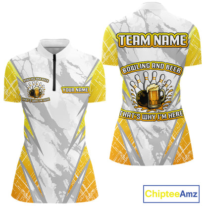 Bowling and beer That's why I'm here Funny Women Bowling Shirts Custom Team Bowling Jerseys NQS10134
