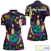 Load image into Gallery viewer, Custom purple graffiti pattern funny Bowling shirts for Women, bowling team league jerseys with Name NQS10270