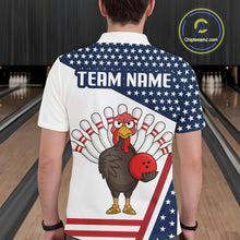 Load image into Gallery viewer, American Flag Funny Turkey Bowling Polo, 1/4 Zip shirts for Men custom patriotic bowling team jersey NQS10272