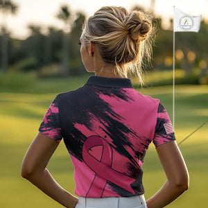 Black and Pink ribbon Women golf polo shirts Custom breast cancer American flag golf top for Women NQS10140