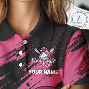 Black and Pink ribbon Women golf polo shirts Custom breast cancer American flag golf top for Women NQS10140
