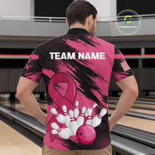 Load image into Gallery viewer, Black and Pink ribbon Bowling shirts for Men Custom breast cancer American flag bowling team jersey NQS10141