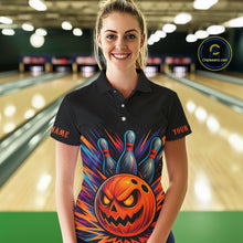 Load image into Gallery viewer, Funny Orange and Black Pumpkin Halloween Bowling Polo, 1/4 Zip Shirts For Women, Bowling Team Jersey NQS10470