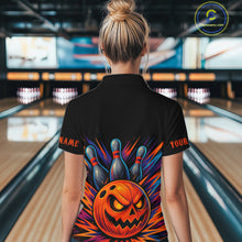 Load image into Gallery viewer, Funny Orange and Black Pumpkin Halloween Bowling Polo, 1/4 Zip Shirts For Women, Bowling Team Jersey NQS10470