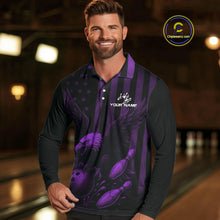 Load image into Gallery viewer, Black and Purple American Flag Eagle Bowling Shirt For Mens Custom Patriotic Team bowling jerseys NQS10479