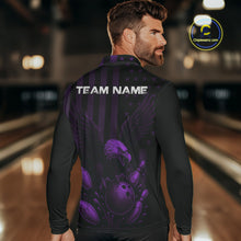Load image into Gallery viewer, Black and Purple American Flag Eagle Bowling Shirt For Mens Custom Patriotic Team bowling jerseys NQS10479