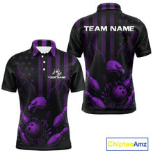Load image into Gallery viewer, Black and Purple American Flag Eagle Bowling Shirt For Mens Custom Patriotic Team bowling jerseys NQS10479