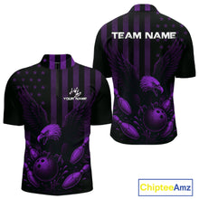 Load image into Gallery viewer, Black and Purple American Flag Eagle Bowling Shirt For Mens Custom Patriotic Team bowling jerseys NQS10479