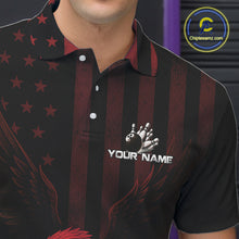 Load image into Gallery viewer, Black and Red American Flag Eagle Bowling Shirt For Mens Custom Patriotic Team bowling jerseys NQS10480