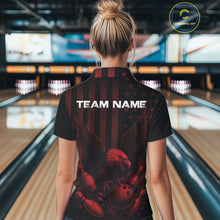 Load image into Gallery viewer, Black and Red American Flag Eagle Bowling Shirt For Women Custom Patriotic Team bowling jerseys NQS10480