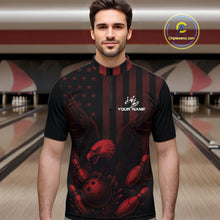 Load image into Gallery viewer, Black and Red American Flag Eagle Bowling Shirt For Mens Custom Patriotic Team bowling jerseys NQS10480