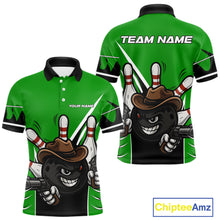 Load image into Gallery viewer, Funny Cowboy gun bowling ball and pins Bowling shirt for Men Custom bowling team jersey | Green NQS10691