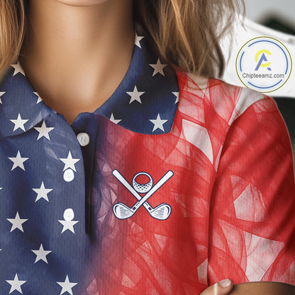 Custom Smoke American Flag Patriotic Golf Polo Shirt For Women, Personalized Ladies Golf top NQS10497
