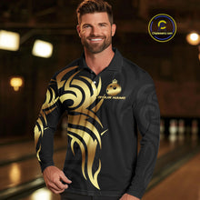 Load image into Gallery viewer, Black and Gold crown Bowling ball Polo, Quarter Zip Shirts for Men Custom Bowling Team jerseys NQS10499
