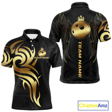 Load image into Gallery viewer, Black and Gold crown Bowling ball Polo, Quarter Zip Shirts for Men Custom Bowling Team jerseys NQS10499