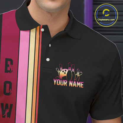 Black and Pink Retro Bowling Polo, Quarter Zip Shirts for Men Custom Team Bowling League Jerseys NQS10503