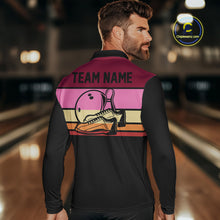Load image into Gallery viewer, Black and Pink Retro Bowling Polo, Quarter Zip Shirts for Men Custom Team Bowling League Jerseys NQS10503