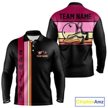 Load image into Gallery viewer, Black and Pink Retro Bowling Polo, Quarter Zip Shirts for Men Custom Team Bowling League Jerseys NQS10503