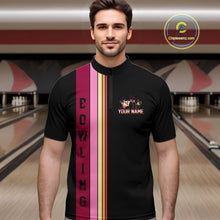 Load image into Gallery viewer, Black and Pink Retro Bowling Polo, Quarter Zip Shirts for Men Custom Team Bowling League Jerseys NQS10503
