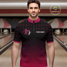 Load image into Gallery viewer, Black and Pink ribbon pattern Bowling shirts for Men Custom breast cancer bowling team jerseys NQS10158