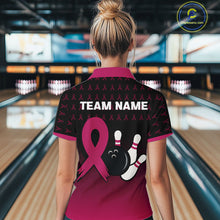 Load image into Gallery viewer, Black and Pink ribbon pattern Bowling shirts for Women Custom breast cancer bowling team jerseys NQS10158