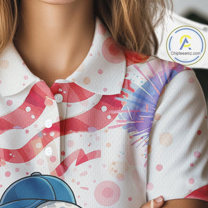 Funny Golf Ball Watercolor red, white and blue Women golf polo shirt custom patriotic fun golf shirts NQS10293